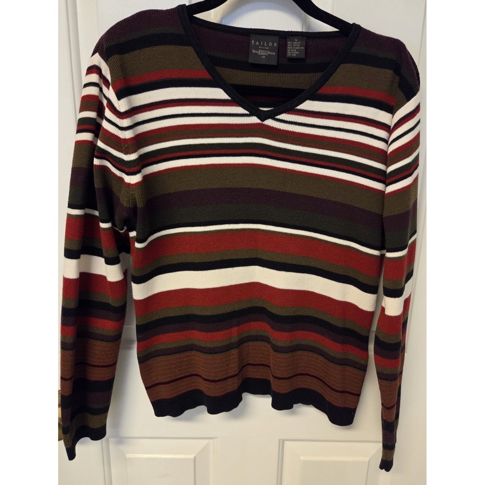 Vtg B.Moss Tailor Women's Long Sleeve Striped Multi color Sweater Size Md Career
